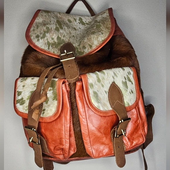 Authentic Hair-On Cowhide Leather Backpack Rustic Western Travel Bag Made in USA main image 7